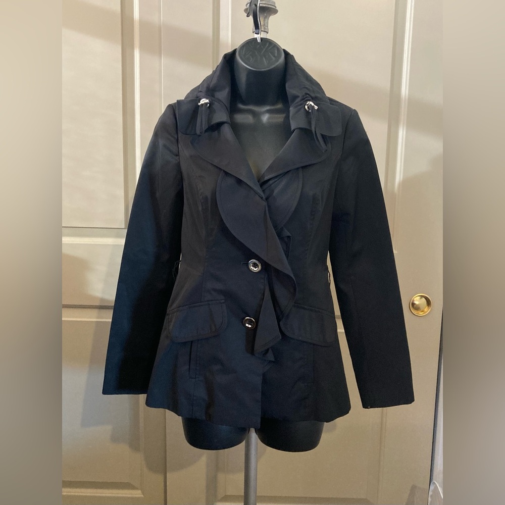 White House Black Market Black Trench Coat Tailored Silhouette